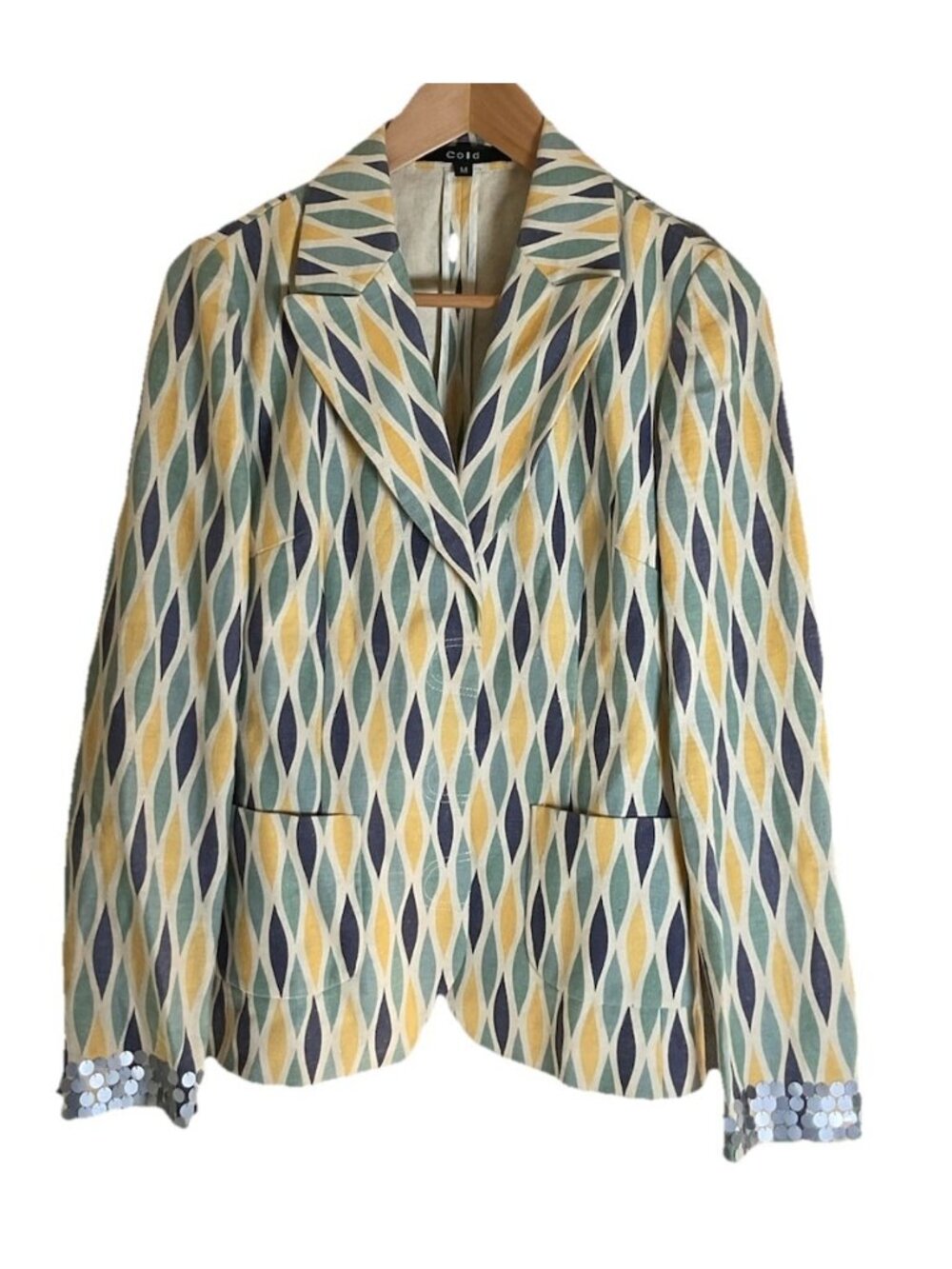 Cold Blazer Size Medium Unusual Design Mother Of Pearl Sleeve Accents Art Womens